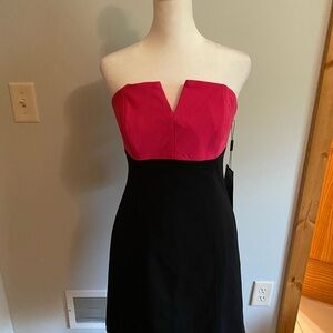 White House Black Market Pink and Black Strapless Sheath Dress